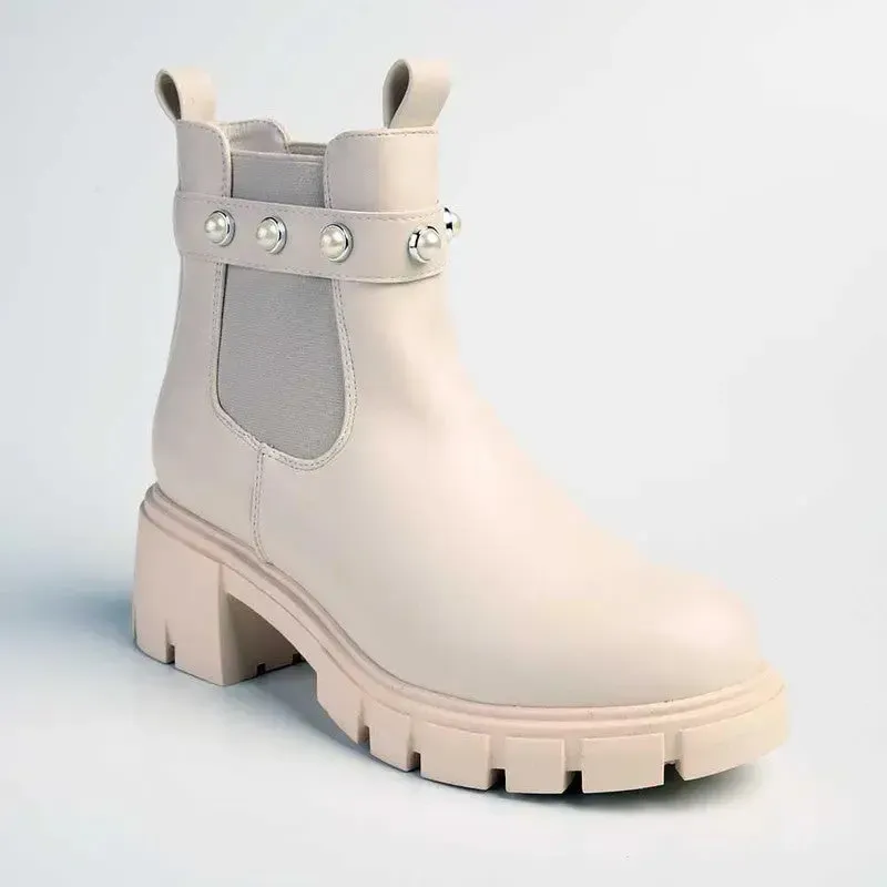 Madison Frankie Chunky Long Gusset Ankle Boot - Nude - Image 3