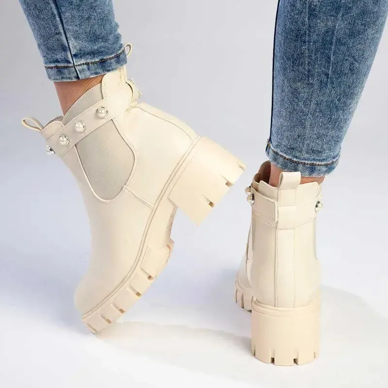 Madison Frankie Chunky Long Gusset Ankle Boot - Nude - Image 5