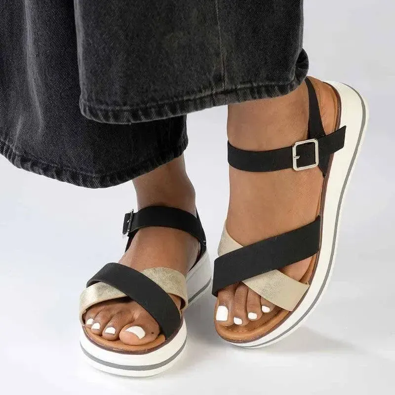 Madison Jacklynn Crossover Footbed Sandal - Black/Gold - Image 5