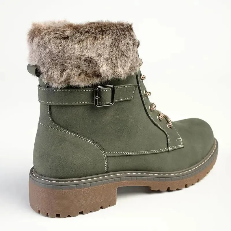 Madison Jordan Fur Collar Lace Up Boot - Khaki - Image 4