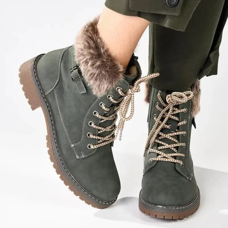 Madison Jordan Fur Collar Lace Up Boot - Khaki - Image 5