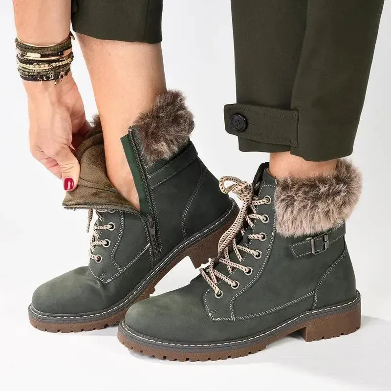 Madison Jordan Fur Collar Lace Up Boot - Khaki - Image 6