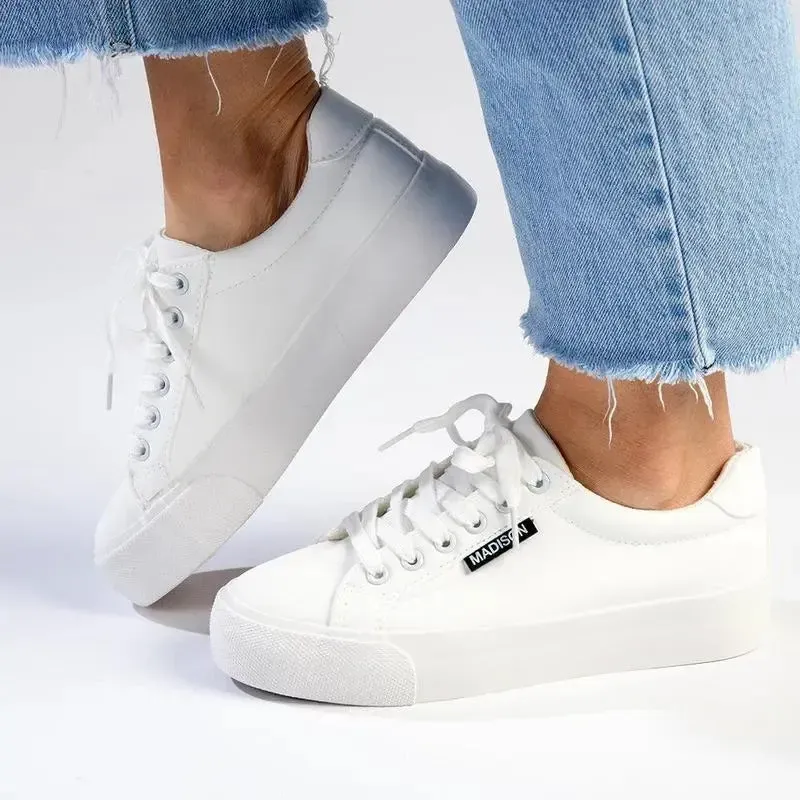 Madison Ladies Basic Lac Up Sneaker - White - Image 5