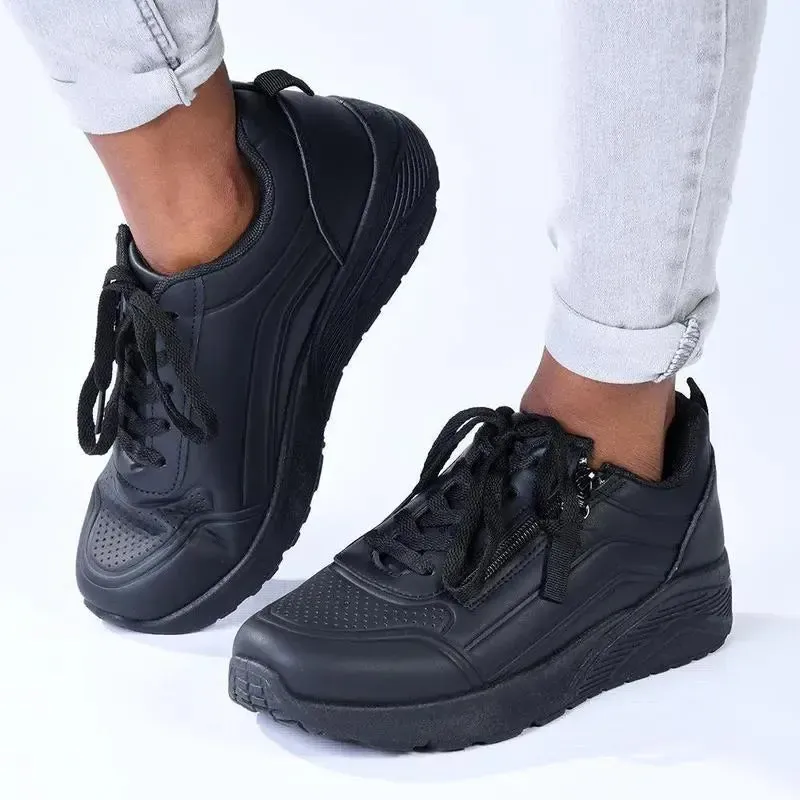 Madison Ladies Side Zip Detailed Sneaker - Black Mono - Image 5