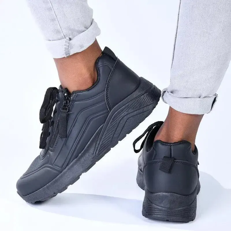 Madison Ladies Side Zip Detailed Sneaker - Black Mono - Image 6