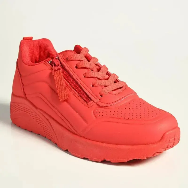 Madison Ladies Side Zip Detailed Sneaker - Red - Image 3