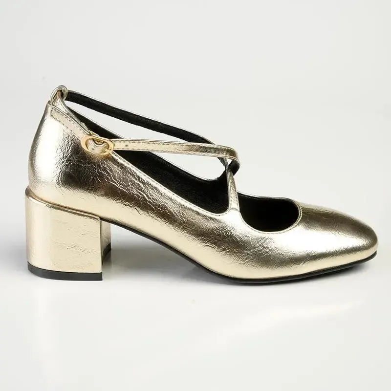 Madison Luzz Low Block Heel - Champagne Gold - Image 3